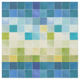 Landscape with Multicolored Pixilated Squares Fabric