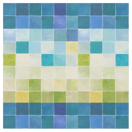 Landscape with Multicolored Pixilated Squares Fabric