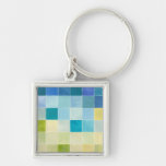Landscape with Multicolored Pixilated Squares Keychain
