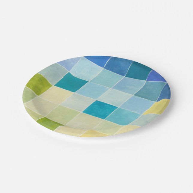 Landscape with Multicolored Pixilated Squares Paper Plates (Angled)