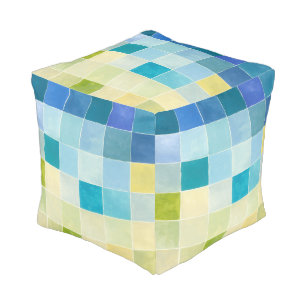 Landscape with Multicolored Pixilated Squares Pouf