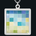 Landscape with Multicolored Pixilated Squares Silver Plated Necklace<br><div class="desc">Megan Meagher created this piece utilizing a style known as digital pixilation. Artists use computer programs to design and draw their pieces,  producing impressionistic renderings of real world settings. If you love abstract,  experimental art this print is for you!</div>