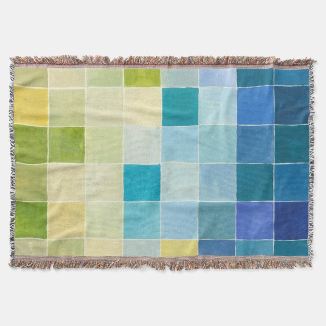 Landscape with Multicolored Pixilated Squares Throw Blanket (Front)