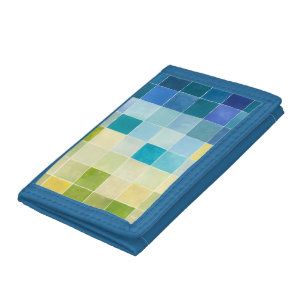 Landscape with Multicolored Pixilated Squares Tri-fold Wallet