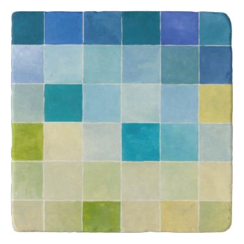 Landscape With Multicolored Pixilated Squares Trivet by worldartgroup at Zazzle