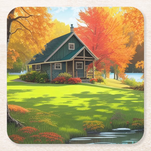 Landscape with Nature Background-46156 Square Paper Coaster (Front)