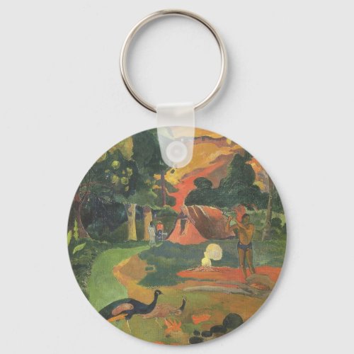 Landscape with Peacocks by Paul Gauguin Keychain