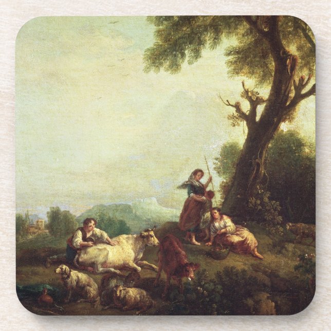 Landscape with Peasants Watching a Herd of Cattle Drink Coaster (Front)