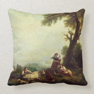 Landscape with Peasants Watching a Herd of Cattle Throw Pillow