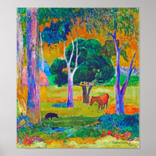 Landscape with Pig and Horse, Gauguin Poster