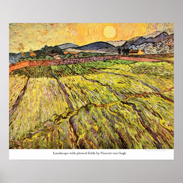 Landscape with plowed fields by Vincent van Gogh Poster (Front)