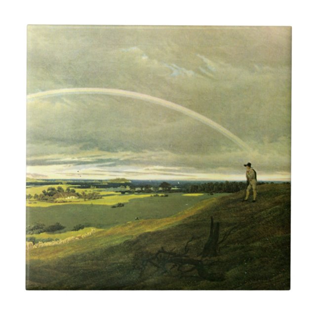 Landscape with Rainbow (by Caspar David Friedrich) Ceramic Tile (Front)