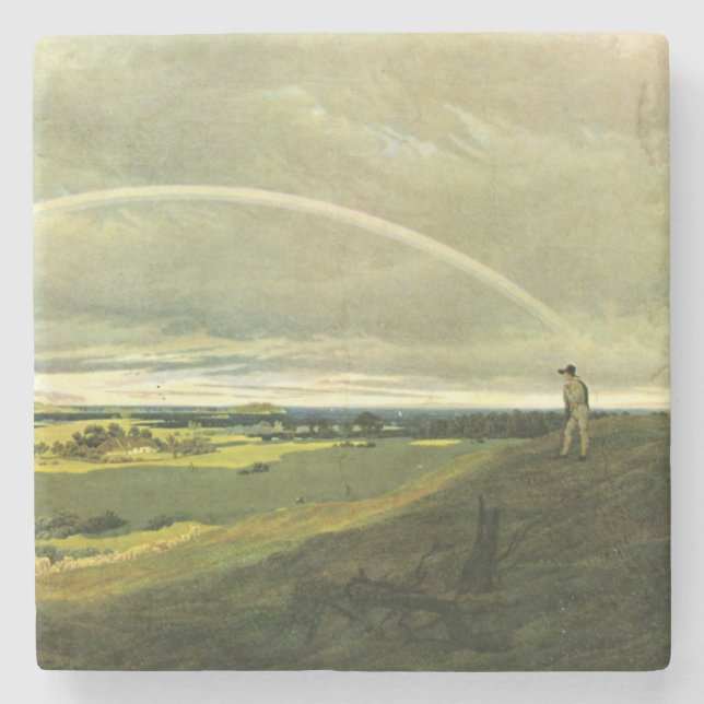 Landscape with Rainbow (by Caspar David Friedrich) Stone Coaster (Front)