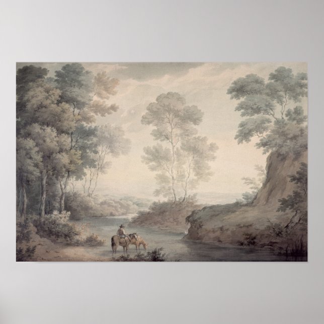 Landscape with River and Horses Watering Poster (Front)