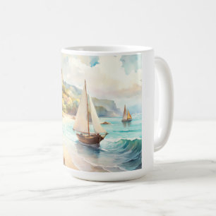 Landscape with sea and sailing ships coffee mug