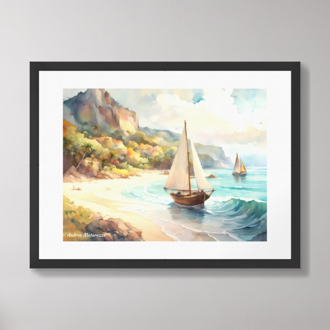 Landscape with sea and sailing ships framed art (Framed Front)