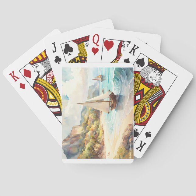 Landscape with sea and sailing ships poker cards (Back)