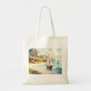 Landscape with sea and sailing ships tote bag