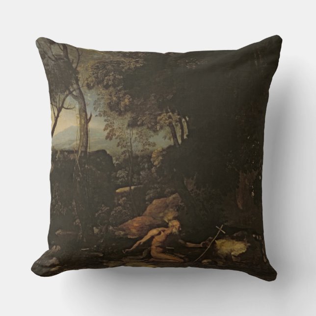 Landscape with St. Jerome Throw Pillow (Front)