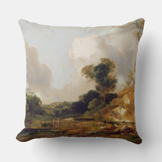 Landscape with Stream and Weir (oil on canvas) Throw Pillow (Front)