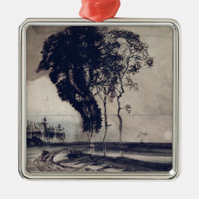 Landscape with Three Trees, 1850 Metal Ornament (Front)