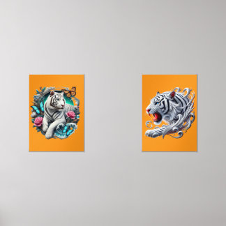 LANDSCAPE WITH TIGER, BUTTERFLIES AND FLOWERS WALL ART SETS