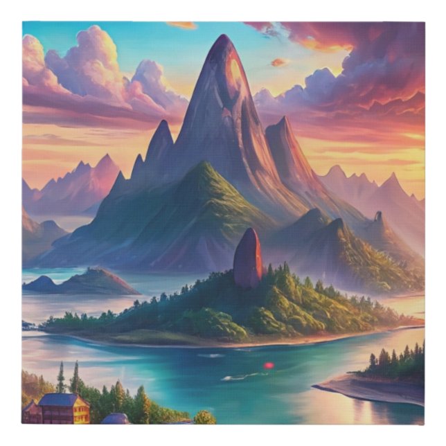 Landscape with towering mountains faux canvas print (Front)