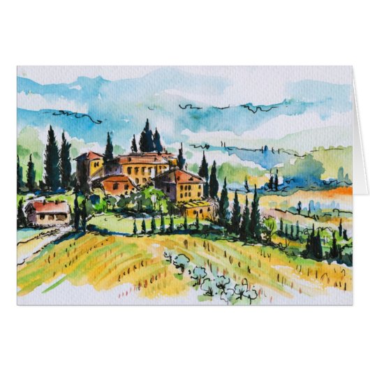 Landscape with town and cypress trees cards (Front Horizontal)