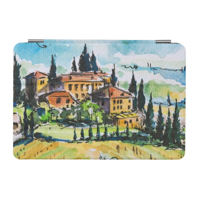 Landscape with town and cypress trees iPad mini cover (Horizontal)