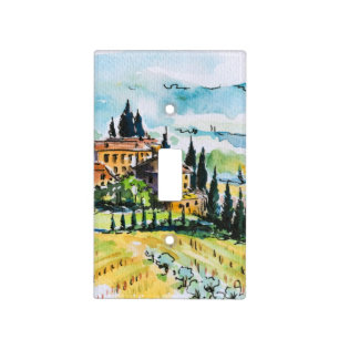 Landscape with town and cypress trees light switch cover
