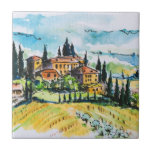 Landscape with town and cypress trees tile<br><div class="desc">Landscape with town and cypress trees  © and ® Bigstock® - All Rights Reserved.</div>