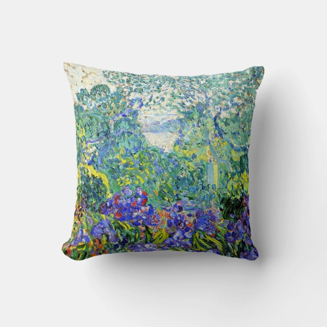Landscape with Violet Irises Throw Pillow (Front)