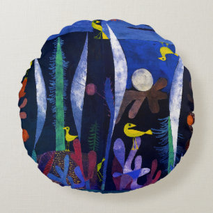 Landscape with Yellow Birds, Paul Klee Round Pillow
