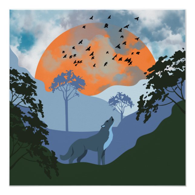 Landscape Wolf Sun Mountains Poster (Front)