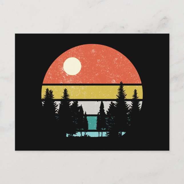 Landscape Woods Nature Retro Sunset Forest Postcard (Front)