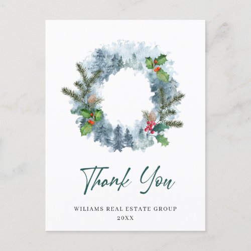 Landscape Wreath Christmas Corporate Thank You Postcard