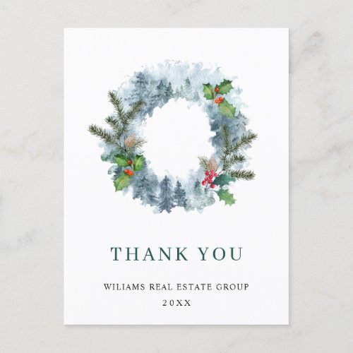 Landscape Wreath Christmas Corporate Thank You Postcard