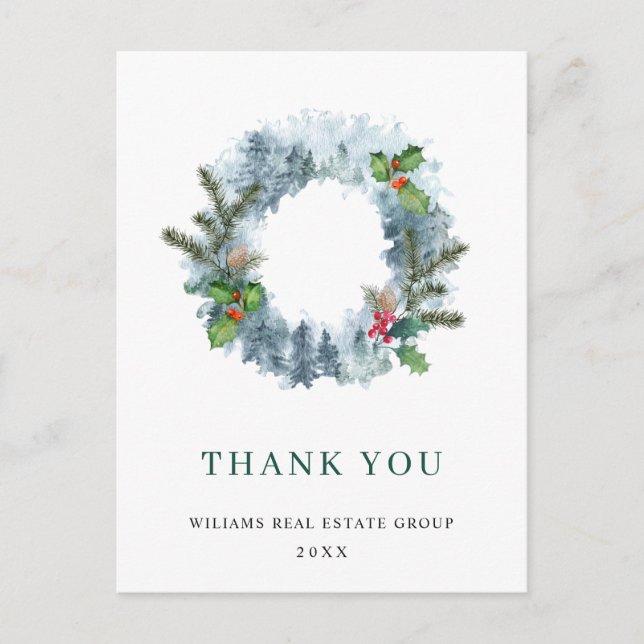 Landscape Wreath Christmas Corporate Thank You Postcard (Front)