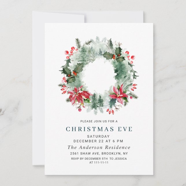 Landscape Wreath Christmas Forest CHRISTMAS EVE Invitation (Front)