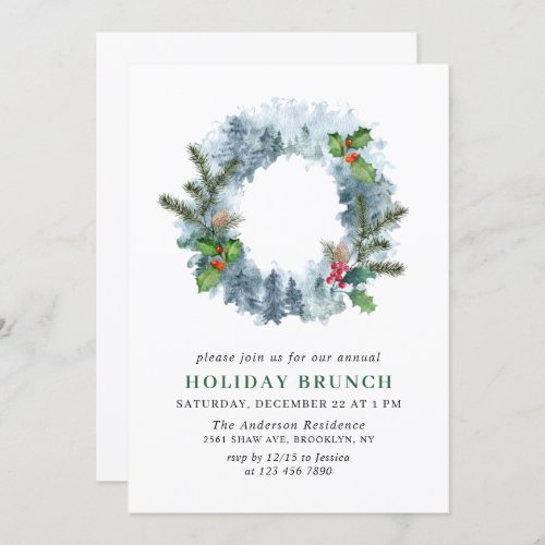 Landscape Wreath Christmas HOLIDAY BRUNCH Invitation