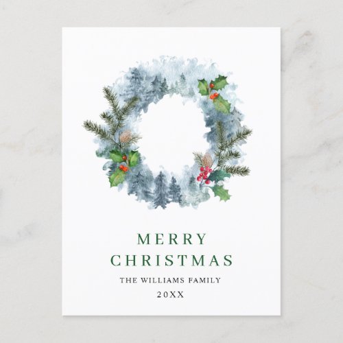 Landscape Wreath Christmas Holly Berry Holiday Postcard