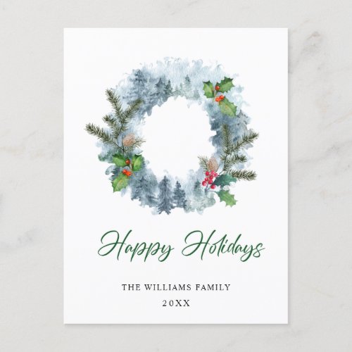 Landscape Wreath Christmas Holly Berry Holiday Postcard