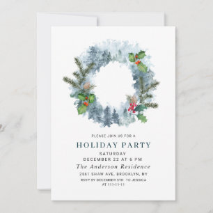 Landscape Wreath Christmas Holly Berry Party Invitation