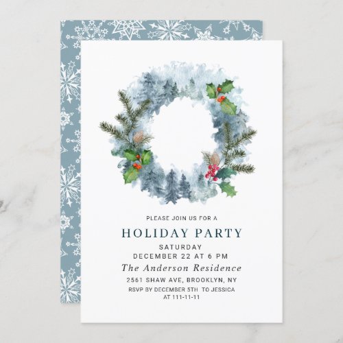 Landscape Wreath Christmas Holly Berry Party Invitation