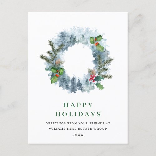 Landscape Wreath Christmas Pines Greeting Holiday Postcard