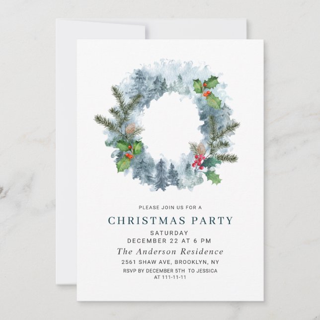 Landscape Wreath Forest Holiday Christmas Party Invitation (Front)