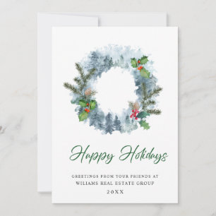 Landscape Wreath Holiday Berry Corporate Greeting Card