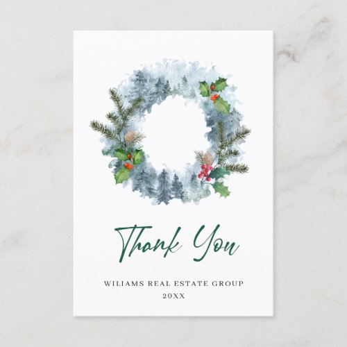 Landscape Wreath Holiday Christmas Berry Greeting Thank You Card
