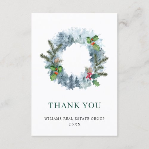 Landscape Wreath Holiday Christmas Berry Greeting Thank You Card