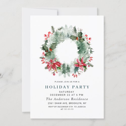 Landscape Wreath Holiday Forest Christmas Party Invitation